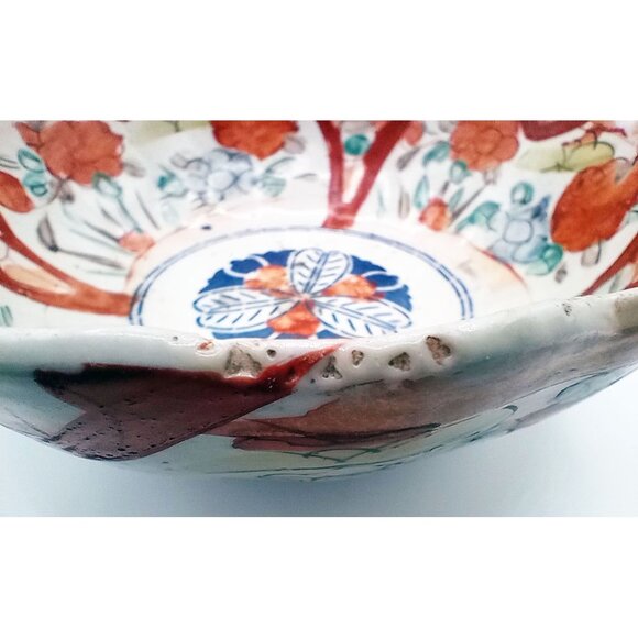 Antique Japanese Imari Porcelain Bowl Wabi-Sabi Edo - Meiji Era 1800s Scalloped - Picture 11 of 16